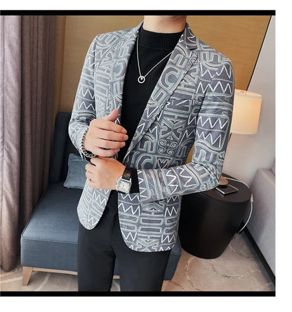 High Quality Men's Printed Suit Jacket for Men Autumnn Fashion Slim Fit Casual Business Blazers Wedding Social Dress Coats 4XL-M