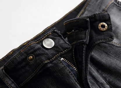 Men's New Casual Motorcycle Jeans Hip Hop Street Riding Stretch Slim Fit Straight Pants Patchwork Fashion Denim Trousers Male