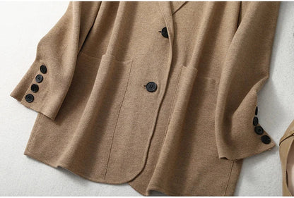 Women Blazer Cashmere Silk Blends Solid Colors Camel Long Sleeve Buttons Down Fashion Jacket Coat  Winter Warm XL XXL LY051