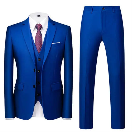 2026 New Men's Suit 3-Piece, Wedding Party Dress Jacket Vest Trousers, Fashion Slim Fit Blazer Waistcoat Pants Red Blue Green