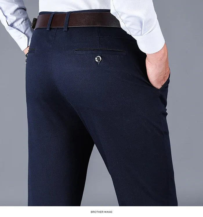 4 Colors 98% Cotton Casual Pants Men 2024 New Classic Style Straight Loose High Waist Elastic Trousers Male Brand Clothes