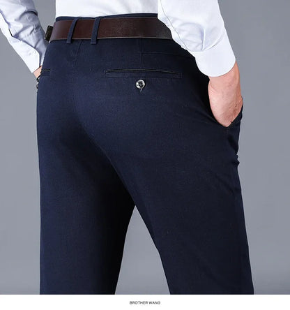 4 Colors 98% Cotton Casual Pants Men 2024 New Classic Style Straight Loose High Waist Elastic Trousers Male Brand Clothes