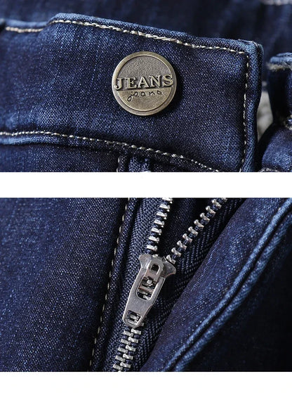 Winter Men's Fleece Thick Sherpa Jeans Business Casual Velvet Straight Denim Pants Male Wool Plush Classic Stretch Trousers