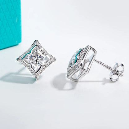 2.4cttw Four-Leaf Clover Cut Moissanite Earrings 925 Sterling Silver Princess Shape Stud Earring for Women Jewelry