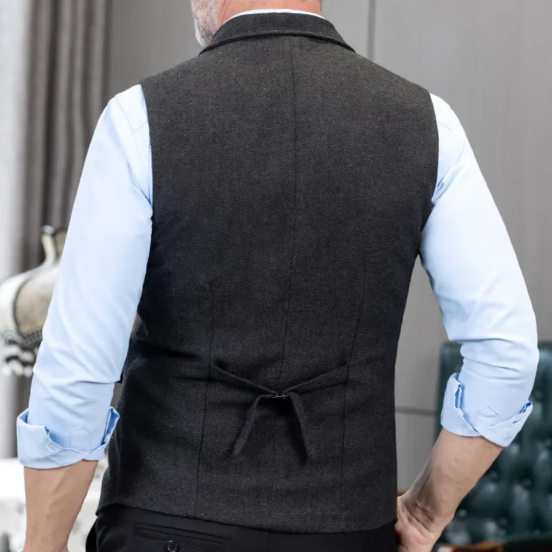 Men Vest Black Herringbone Double Button With Lapel Waistcoat For Wedding Birthday Banquet Office Business Work Men Suit Vest