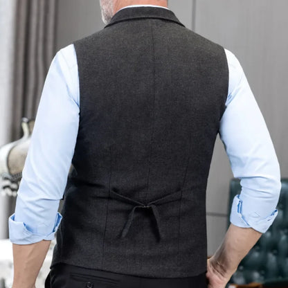 Men Vest Black Herringbone Double Button With Lapel Waistcoat For Wedding Birthday Banquet Office Business Work Men Suit Vest