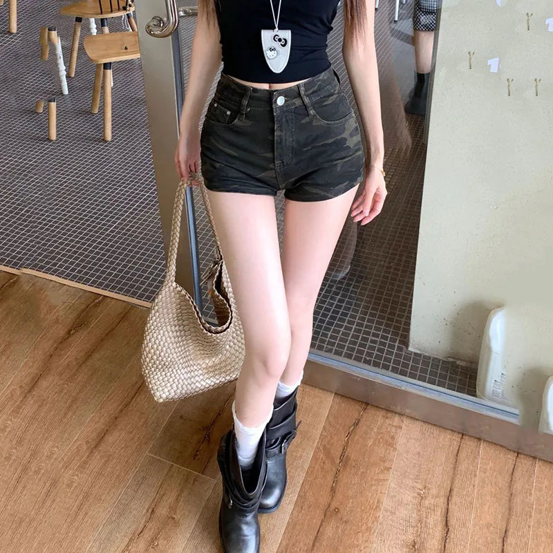 Camouflage Denim Shorts for Women Ultra-Short High-Waisted Slimming Short Jeans Female Y2K Streetwear Sexy Tights Hot Shorts