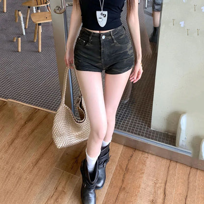 Camouflage Denim Shorts for Women Ultra-Short High-Waisted Slimming Short Jeans Female Y2K Streetwear Sexy Tights Hot Shorts