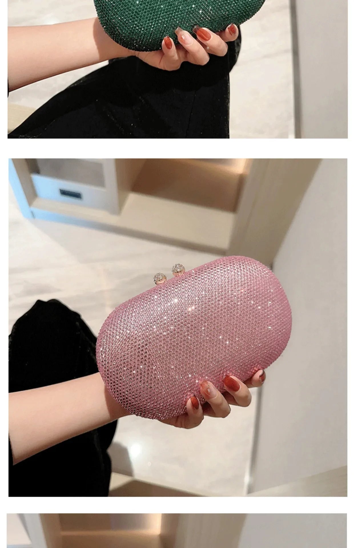 Fashionable Diamond Encrusted Evening Clutch Women's Handbag Luxury Oval Shape Ball Gown Purse Korean Style Hard  Handbag