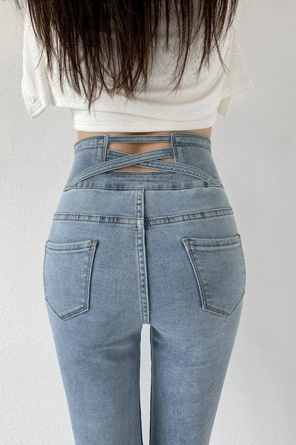 Skinny Pencil Y2K Jeans Four Buttons Vintage High Waist Women Slim Stretch Denim Pants Tight Trousers 2025 Women's Denim Pants