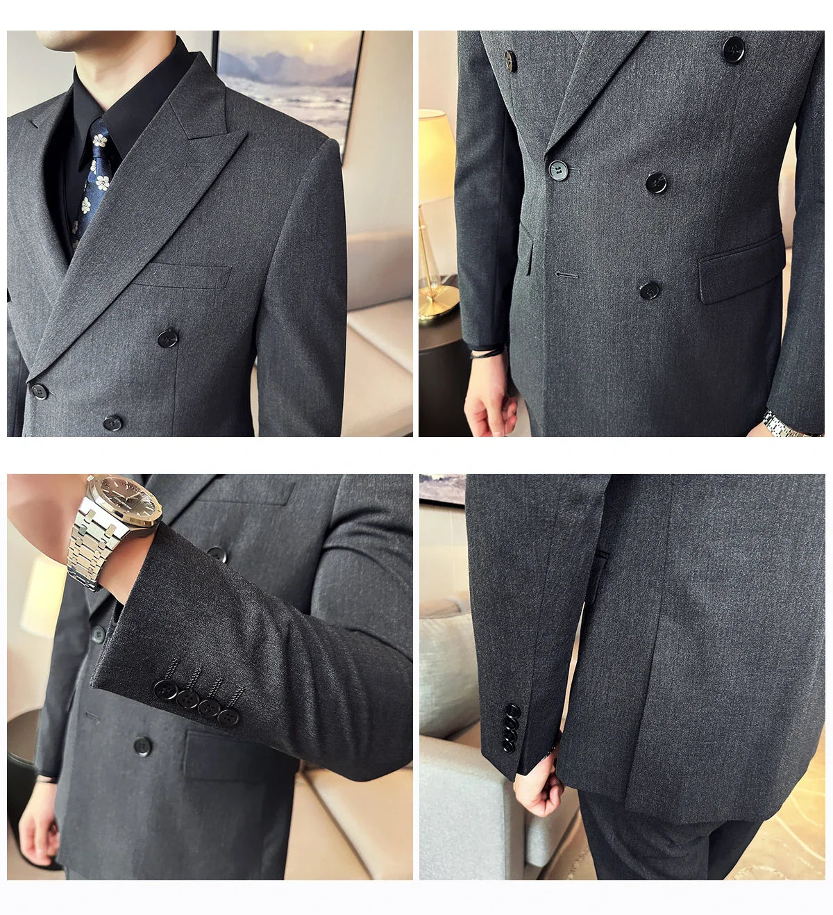M-7XL Blazer Vest Pants High -end Brand Gray Black Men's Casual Business Double -breasted Suit Groom's Wedding Slim Men's Suit