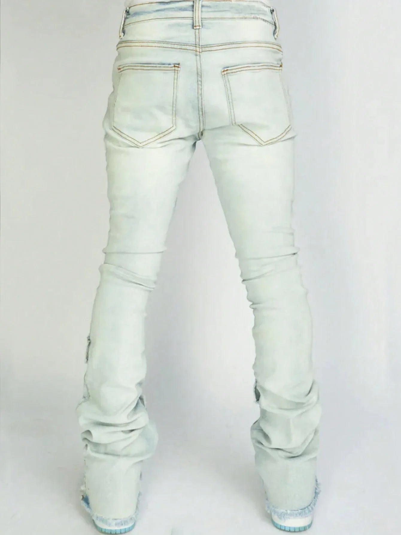 Men Jeans Long Pant Denim Flare Pants Hole Straight Trousers Slim Fit High Waist Casual Button Pocket Splice Autumn Winter