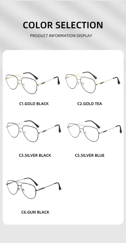 Double Bridge Anti-Blue Light Reading Glasses Men's Metal Pilot Style Leisure Travel Customized Prescription Myopia RS6912