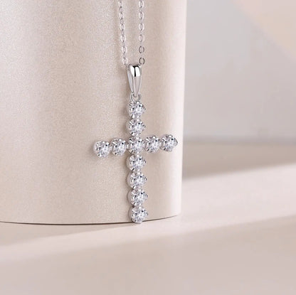 New 2.5mm Moissanite Cross Pendant Necklace for Women Original s925 Sliver Collar Neckalces Trend Goth Party Wedding Jewelry