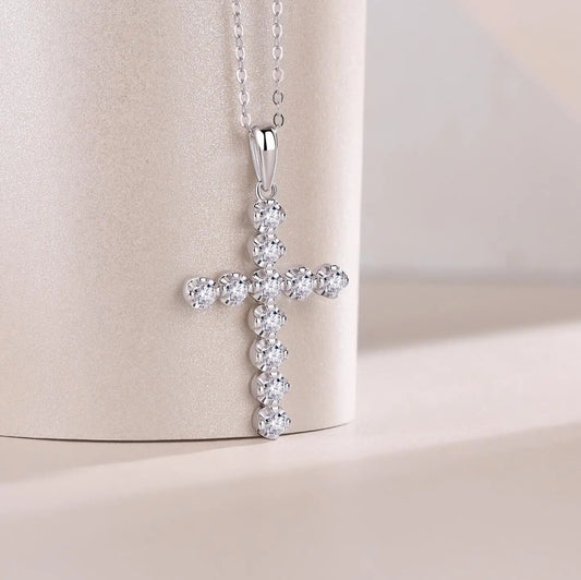 New 2.5mm Moissanite Cross Pendant Necklace for Women Original s925 Sliver Collar Neckalces Trend Goth Party Wedding Jewelry
