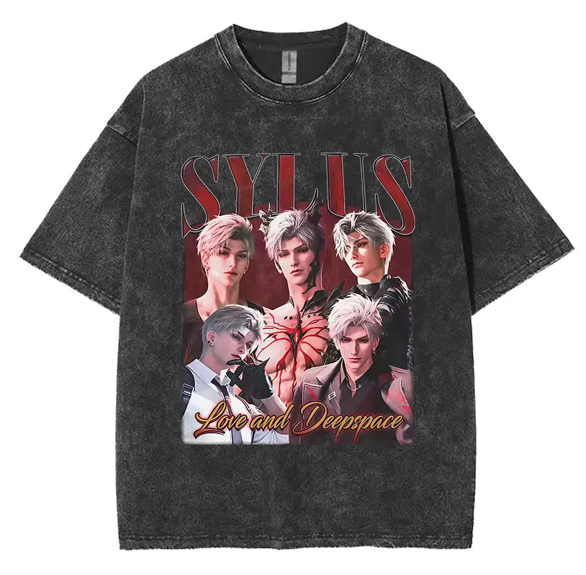 Sylus Love and Deepspace Vintage Washed T Shirts Girl Dinner Summer Harajuku Graphic T-Shirt Men's Women Oversized Cotton Tshirt