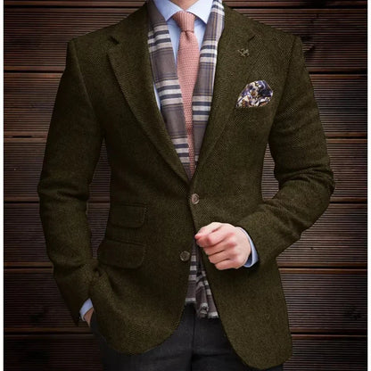 High Quality Men's Vintage Herringbone Tweed Blazer Wool Blend Single Breasted Lightweight Casual Sport Coat Formal Jacket