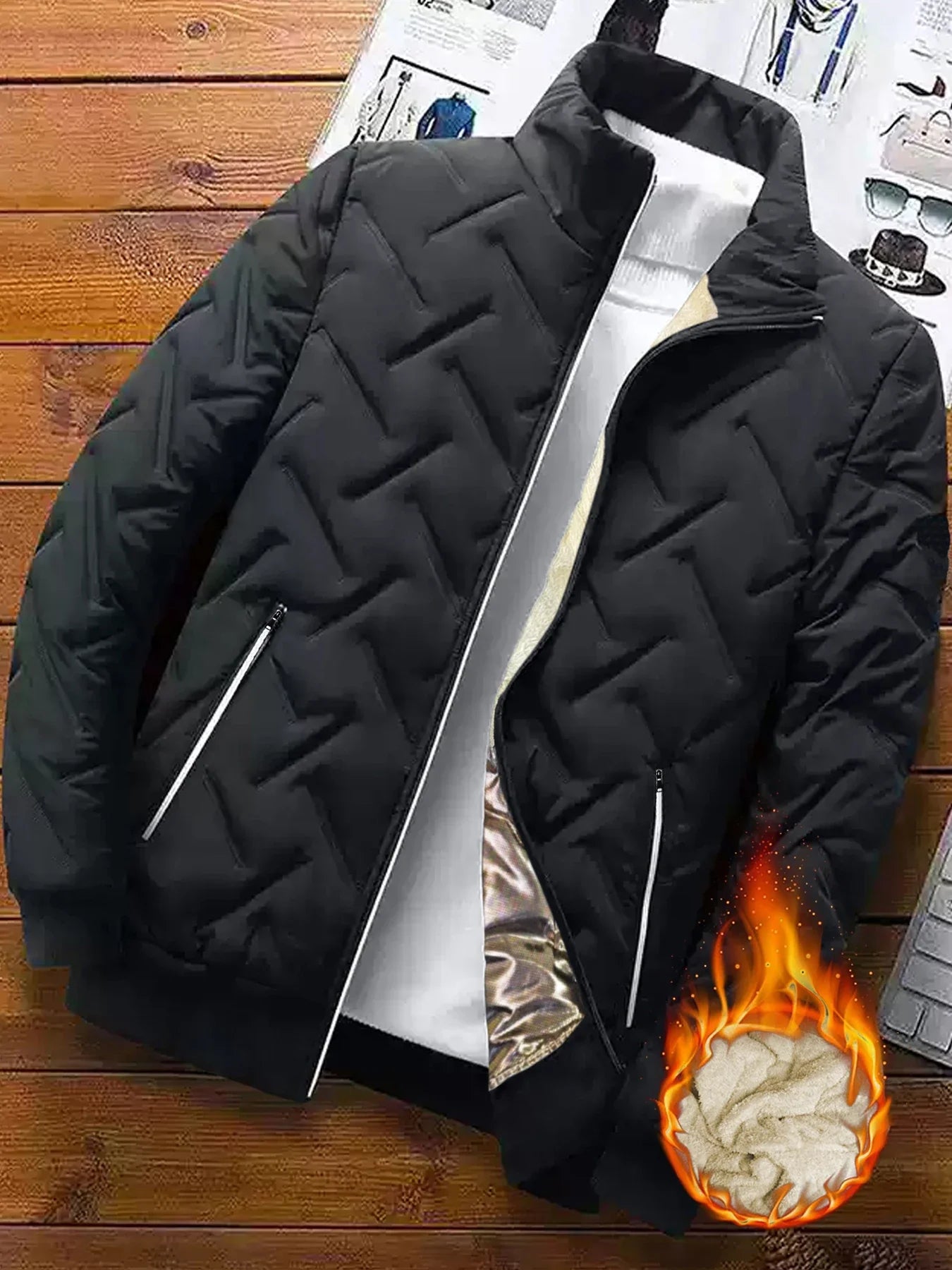 Men's Casual Stand-Up Collar Winter Jacket, Autumn and Winter Style Coat, Windproof, Cold-Proof, and Warm Top