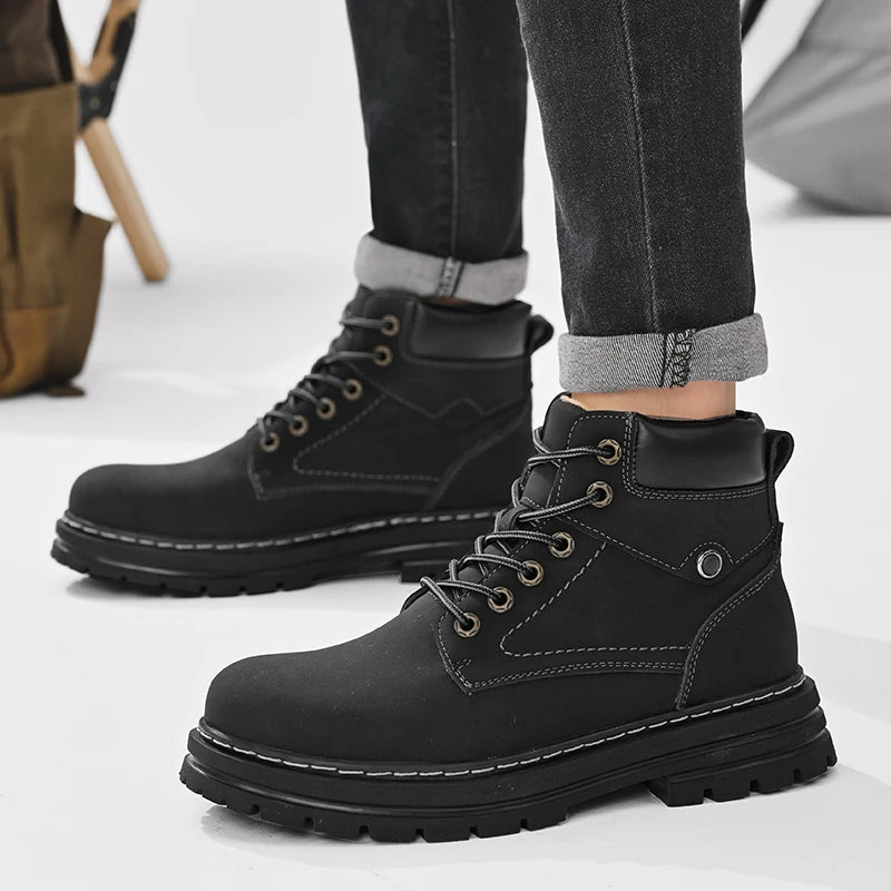 Handmade Outdoor Men Genuine Leather Boots Male Comfortable Business Party Casual Shoes Street Thick Sole Lace Up Shoes Big Size