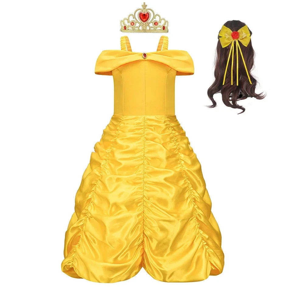 Kids Belle Costume Girl Halloween Princess Cosplay Party Dress Children Birthday Clothes Carnival Fancy Dress