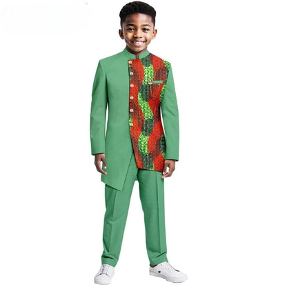African Patterned Children's Elegant Suit Set 2 Pieces For Formal Occasion,Stylish Smart Boys Tuxedo Sets Wedding Outfit XS-XXL