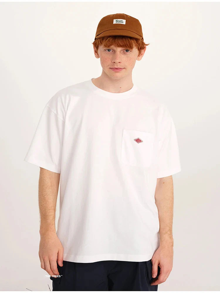 2025 Summer Men Women's Pure Cotton Embroidery T-Shirt Short Sleeve Tees Simple Solid Pocket Fashion Brand Casual Tops