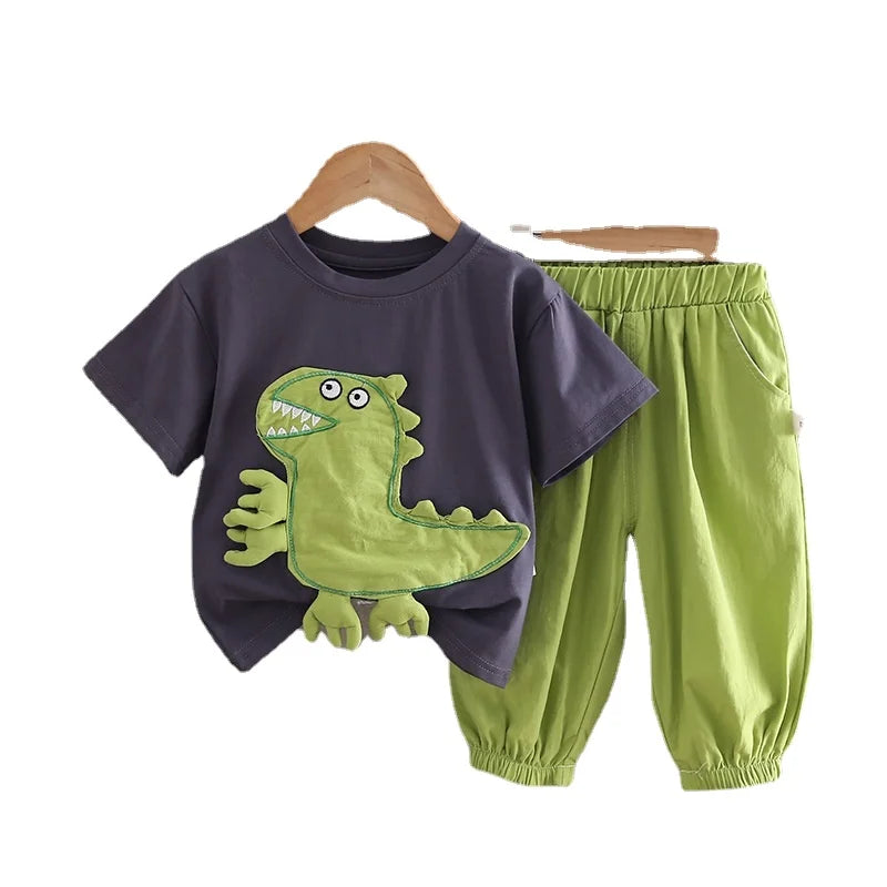 Baby Boys Clothes Sets Korean Baby Summer Dinosaur Print T-shirts + Shorts Suits Outfits Children Boys Cartoon Clothing Sets