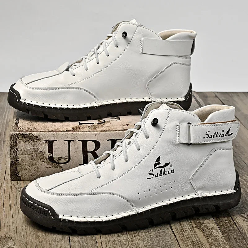 New 2024 Autumn Handmade Leather Men Boots Design Sneakers Man Breathable Casual Leather Shoes Men Ankle Boots Outdoor Boats