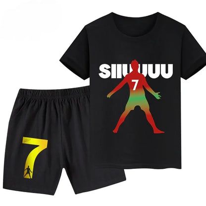 Summer Ronaldo Printed Children's Set Short-sleeved Shorts Suit Sports Kid T-shirt 2-piece Set Street Fashion Boys Baby Clothing