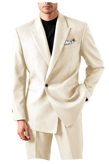 Men's Serge Tuxedo Suit Set One Button Peak Lapel Slim Fit 2 Piece Blazer Pants Casual Business Wedding Formal Outfit