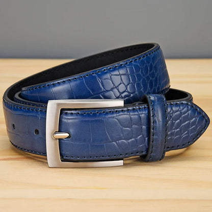 Men's Alligator Pattern Belt - Alloy Buckle, , Square Button, Fashionable Adjustable Dress Belt