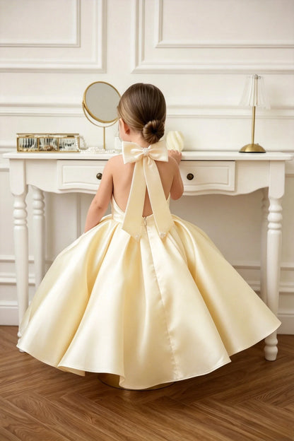 Satin Flower Girl Dress Mini Bridal Wedding Dress Kids Ball Gown 1st Communion Frock Pageant Gown Vestidos De Noiva Customized