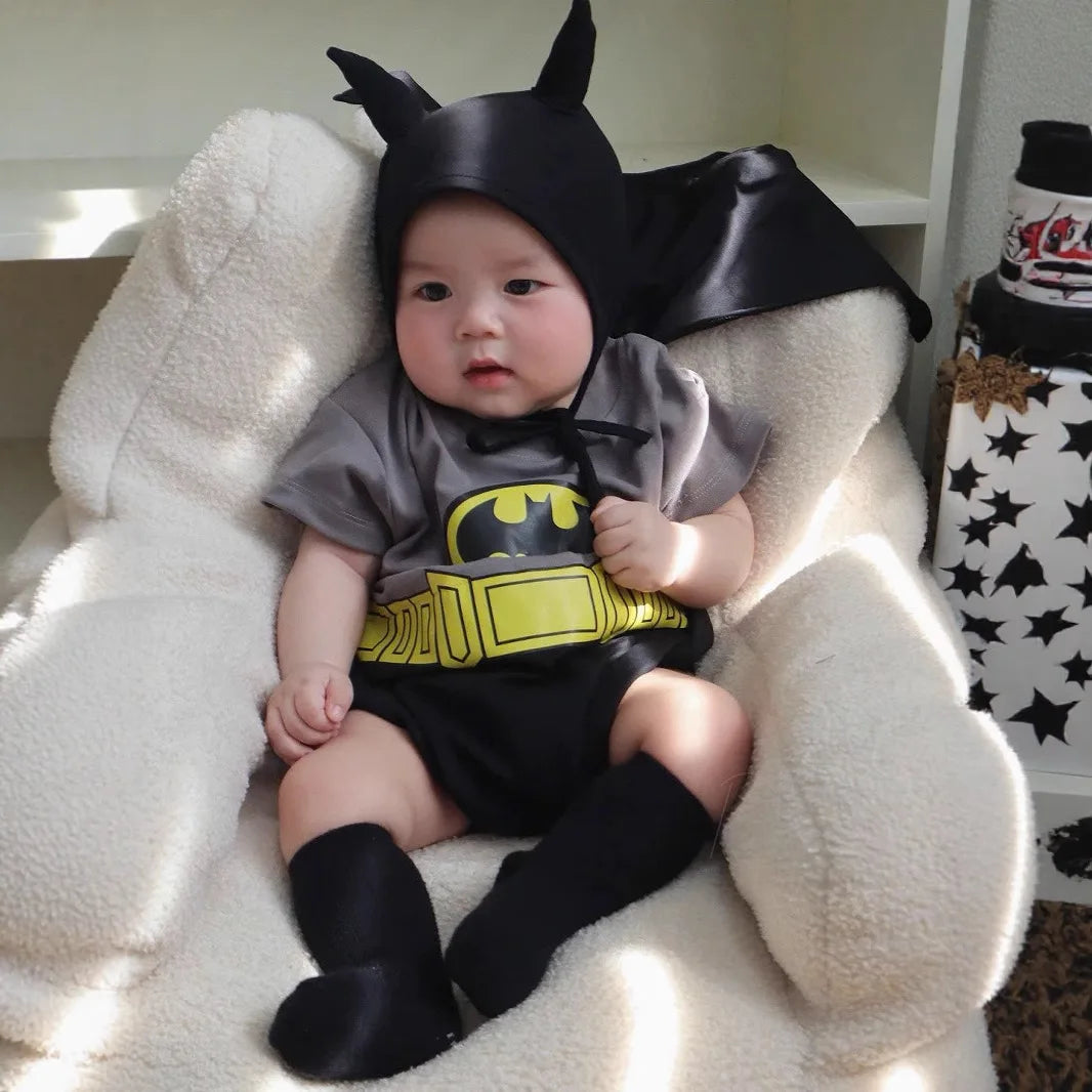 Ins South Korean Super Hero Baby Clothes Set 2025 Summer Onesie Boy Girls Romper Newborn Outfit 100% Cotton with hat