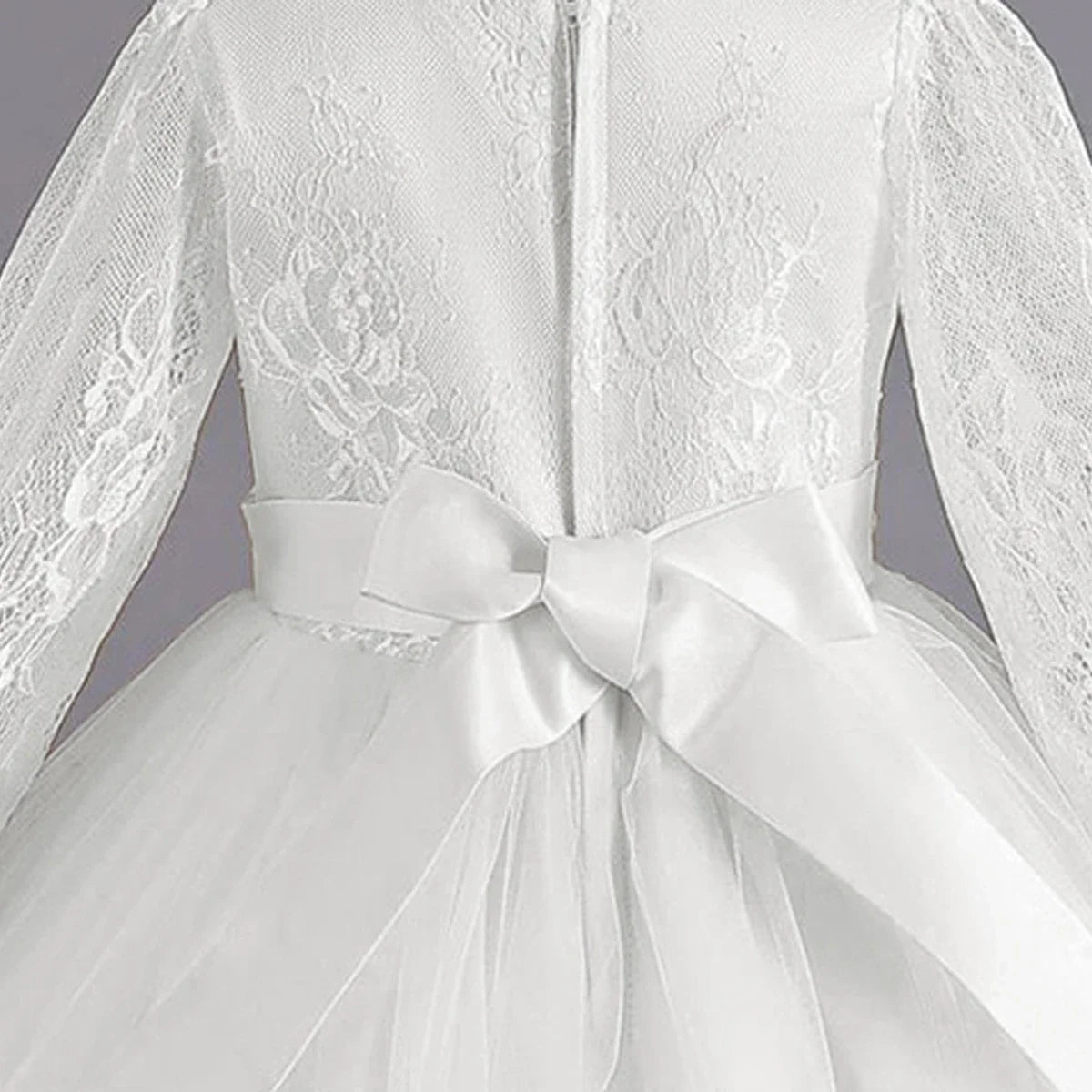 Long Sleeve Baptism Bridesmaids Party Girl Dresses Tulle Wedding Costumes Elegant Flower Princess Dress Girls Birthday Prom Gown