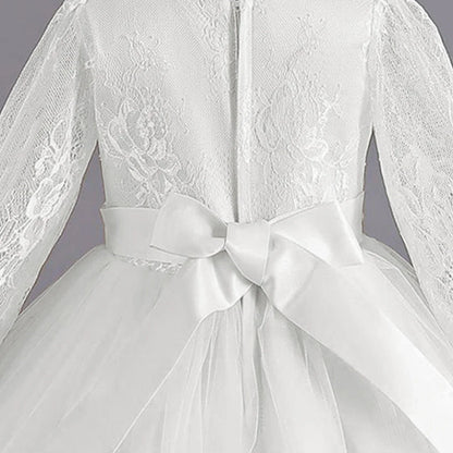 Long Sleeve Baptism Bridesmaids Party Girl Dresses Tulle Wedding Costumes Elegant Flower Princess Dress Girls Birthday Prom Gown