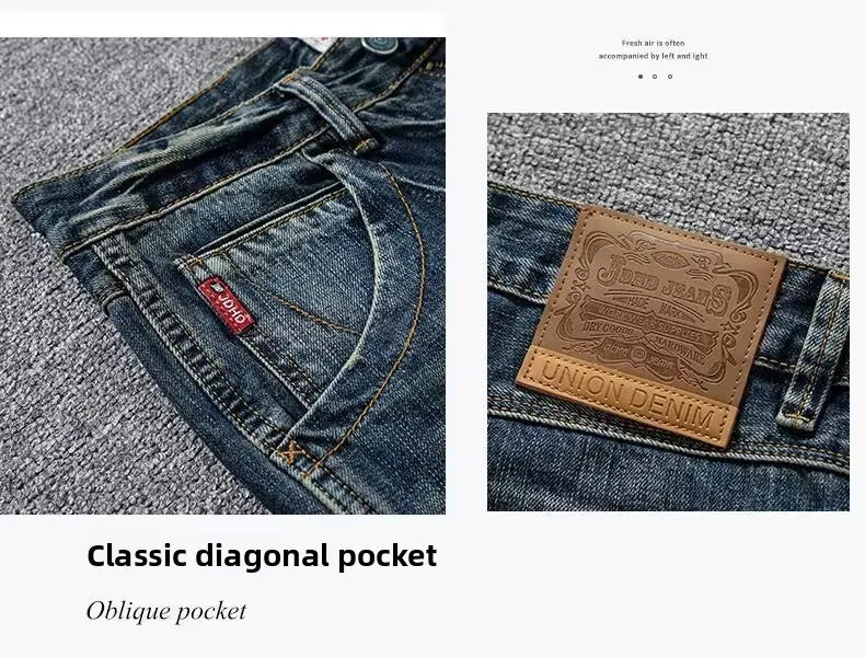 Spring Autumn Trendy Vintage Washed Jeans Men's Loose Straight Leg Fashionable Youth Casual Cotton Denim Anti-Bacterial
