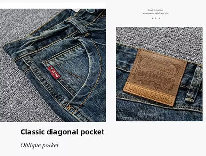 Spring Autumn Trendy Vintage Washed Jeans Men's Loose Straight Leg Fashionable Youth Casual Cotton Denim Anti-Bacterial