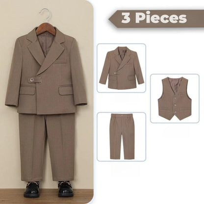 Casual Boys Suits 3 Pieces Jacket Vest Pants Photography Outfit,Smart Stylish Notched Lapel Kids Tuxedo For Banquet Party