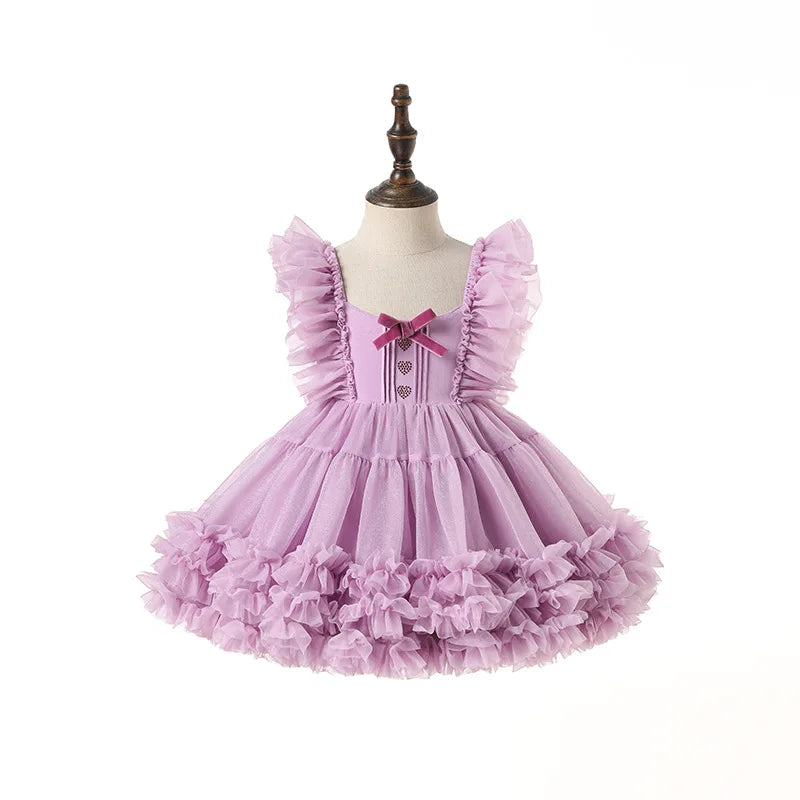 Summer New Fashion Baby Girl's Princess Butterfly Tutu Dress Puff Sleeve Child Tulle Vestido Pageant Party Birthday Kids Clothes