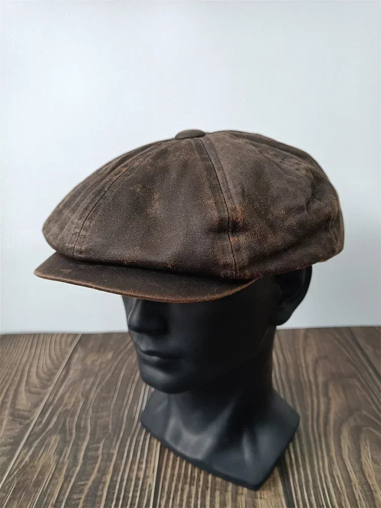XL 60cm Waxed Paper Newsboy Cap - Men's Windproof Octagonal Beret, All-Season Durable Work & Casual Hat