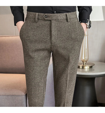 Autumn Winter Woolen Cloth Thickened Suit Pants High Quality Men Business Slim Trousers Formal Wear Office Social Dress Pants