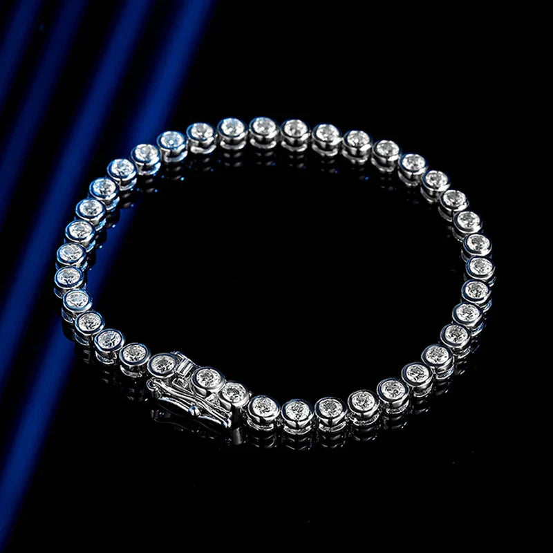 Full Asscher Cut 3x3mm 0.15CT Bezel Type Moissanite Tennis Bracelet for Women Men Party 925 Silver GRA Certified Bracelets