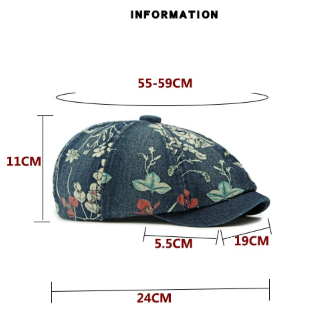 Beret Cap Spring Summer Autumn Men Women Cap Male Female Floral Artist Painter Beret Hat Denim Flat Cap Octagonal Berets