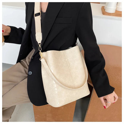 Women Bag Vintage Crocodile Pattern Crossbody Bags for Women PU Leather Trend Designer Shoulder Handbags Large Capacity Bucket