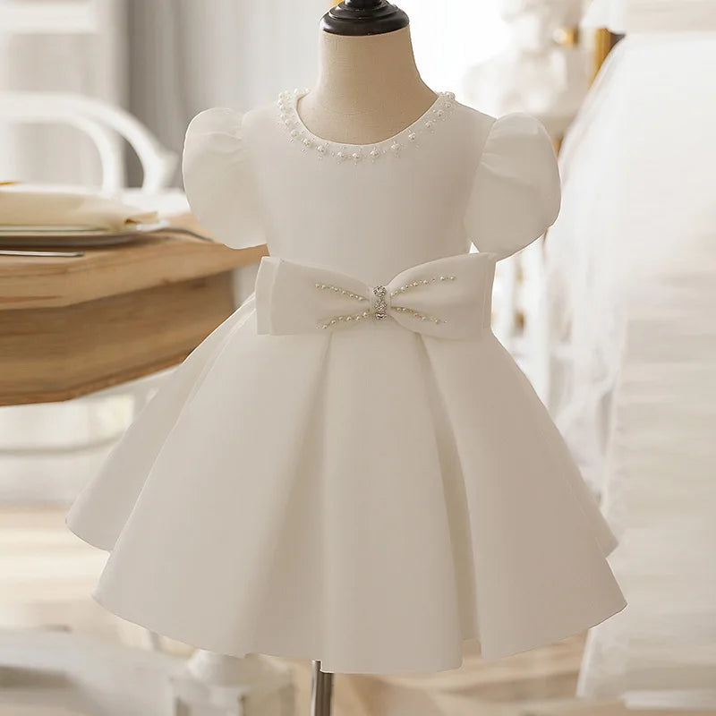 Children White Lace Tulle Dresses Evening Party Kids Sleeveless Ball Gowns 1st Birthday Baby Girl Princess Ceremonial Dress