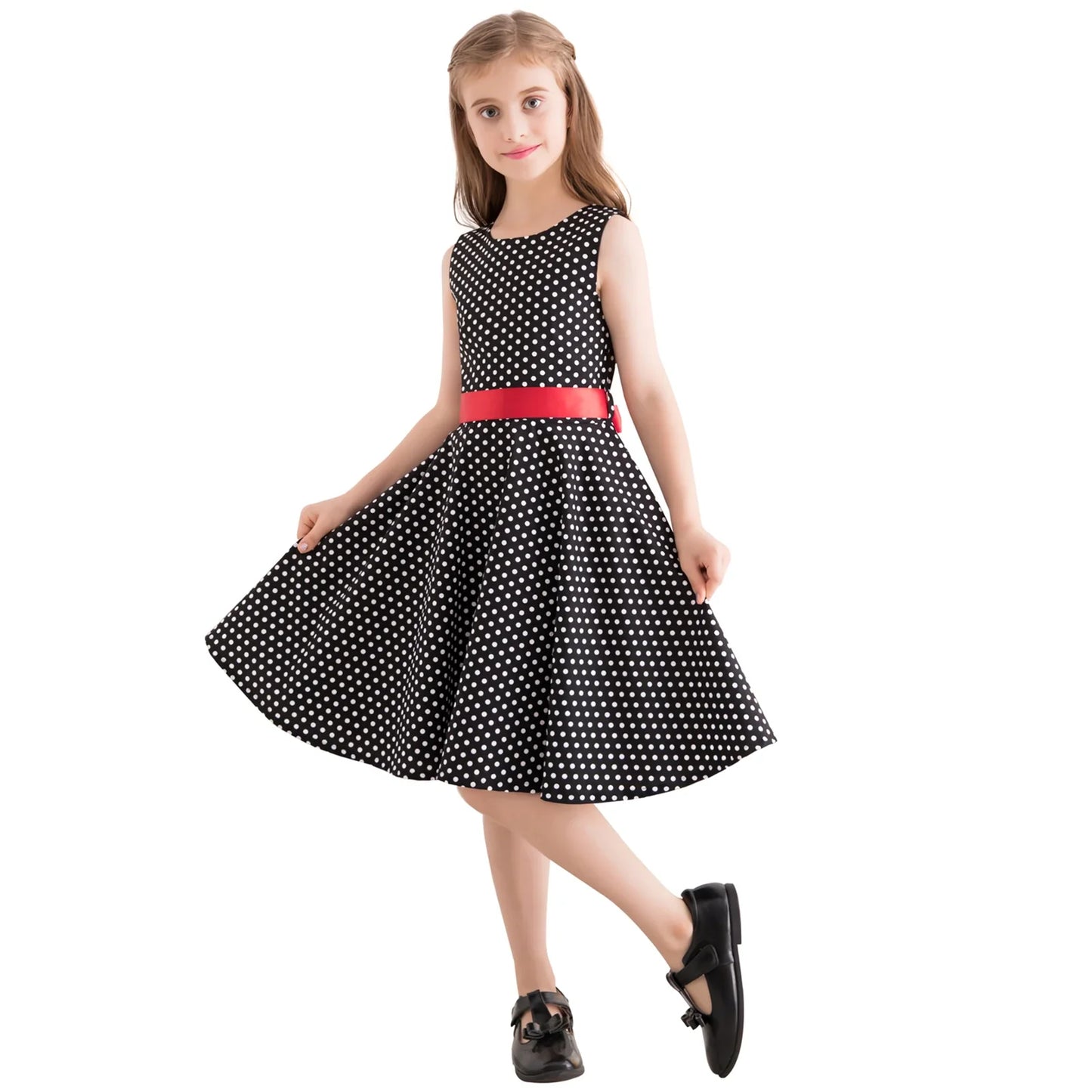 Girl's Retro Dress,Summer Princess Sleeveless Polka Dots Cotton Lightthin Romantic Floral 50s Vintage Dress Party Wedding Daliy