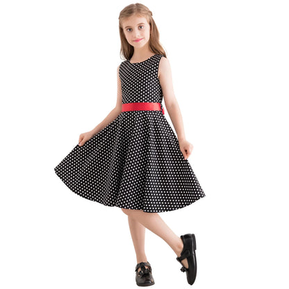 Girl's Retro Dress,Summer Princess Sleeveless Polka Dots Cotton Lightthin Romantic Floral 50s Vintage Dress Party Wedding Daliy