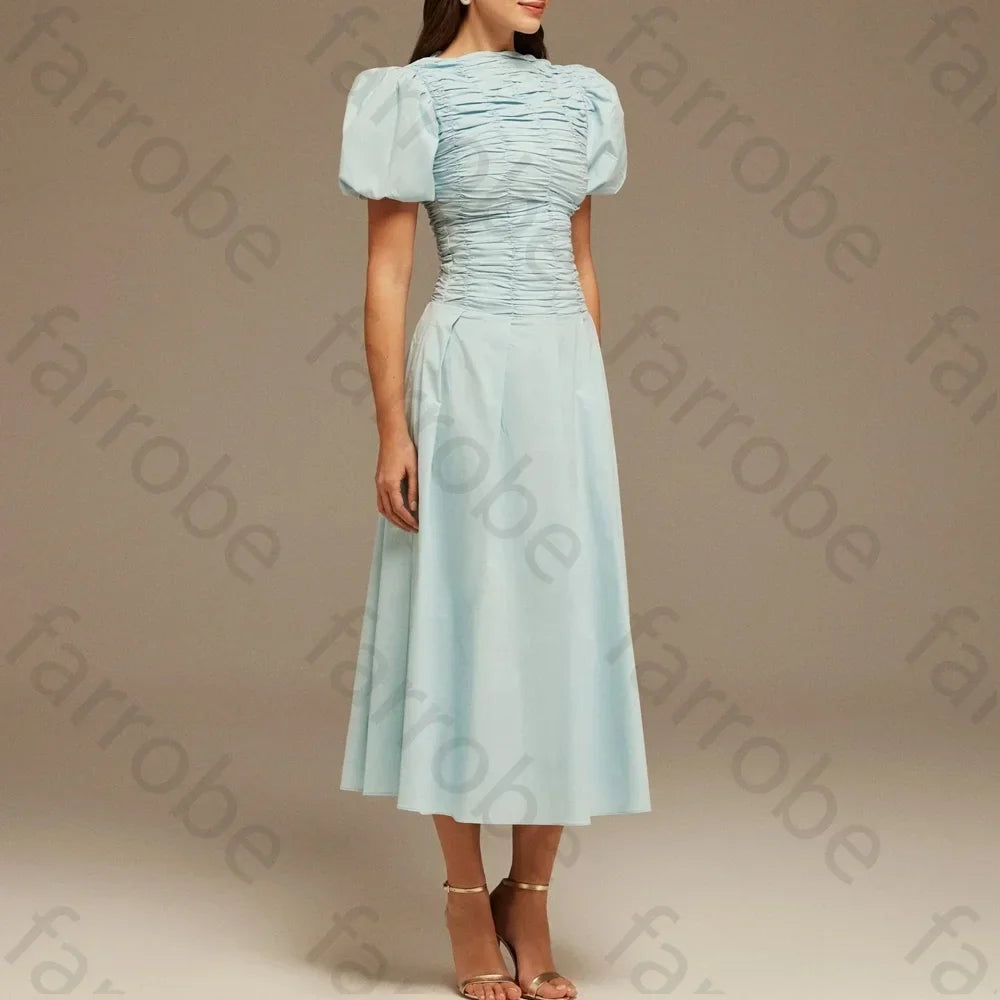 Customize Draped Top Short Sleeve Midi Dress A-Line Evening Dresses Formal Exquisite High Quality Prom Party Gowns for Women
