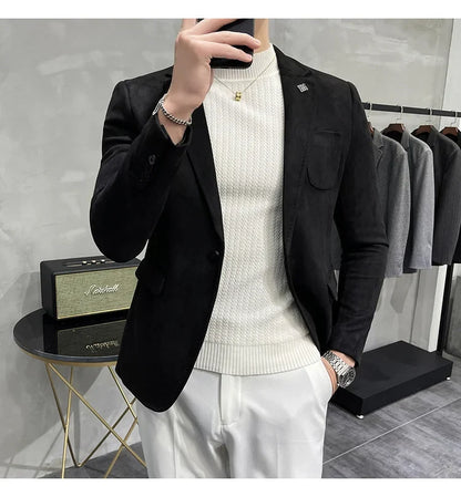 Plus Size 4XL-M Autumn Deerskin Velvet Jackets Blazer 6 Color Men Business Slim Blazers Hommes Casual Wedding Tuxedo Suit Coat