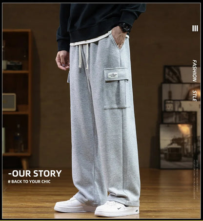 2026 New in Wide Leg Pants Men Autumn Straight Elastic Waist Baggy Cargo Trouser Male Relaxed Streetwear Sweatpant Plus Size Big